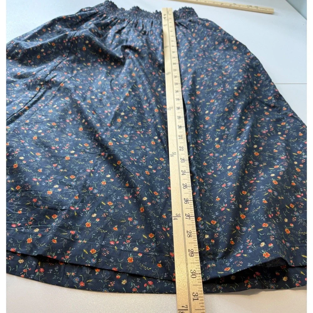 Garnet Hill Edith Organic-Cotton Skirt Womens XS Navy Floral Liberty Cottagecore